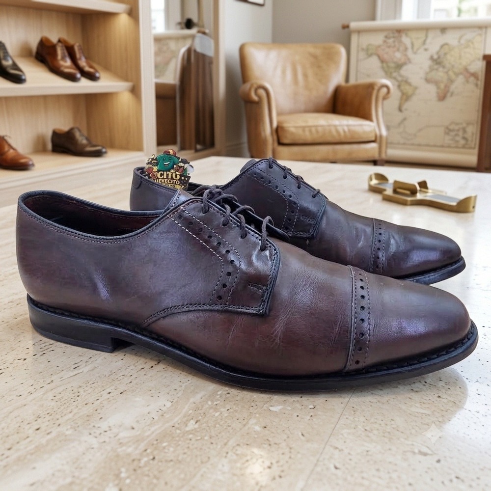 Allen Edmonds Clifton Dark Brown Leather Cap Toe Brogue Derby Shoes 10.5 D 3348
